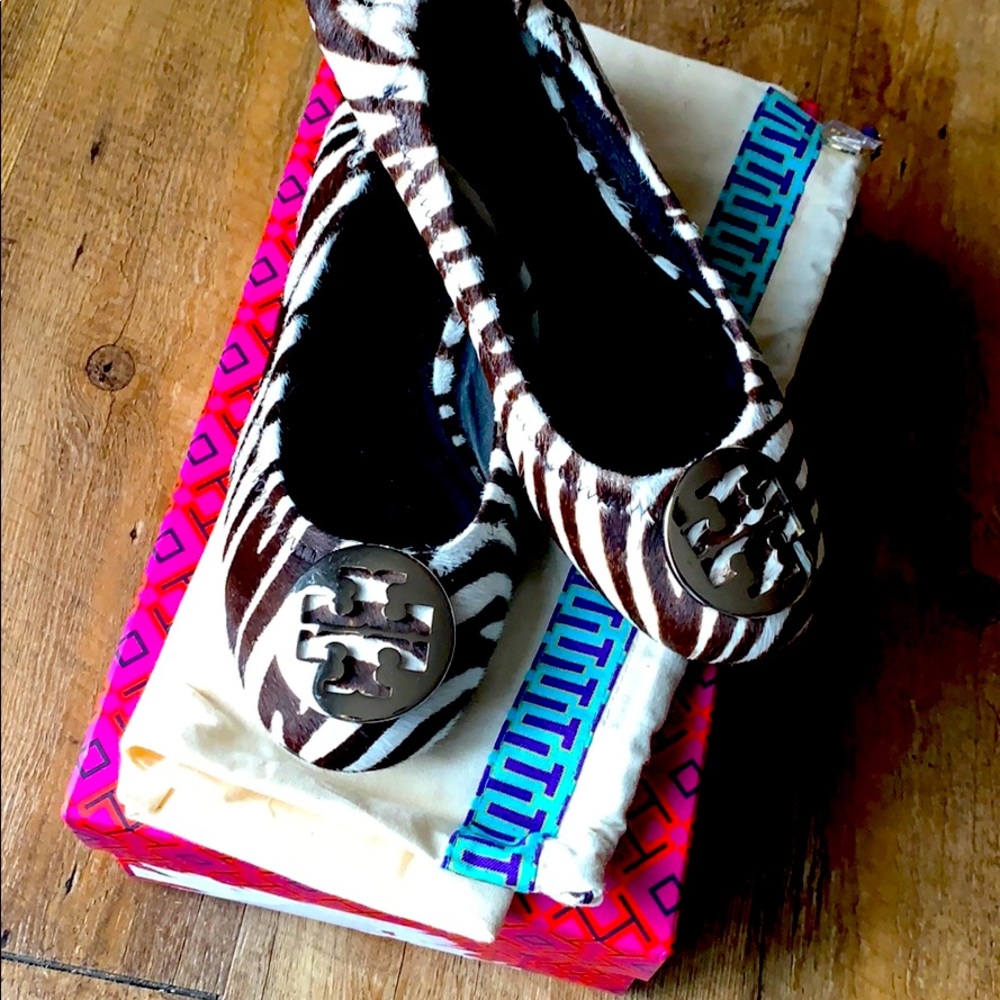 Tory Burch flats sz 7.5 brown & white zebra